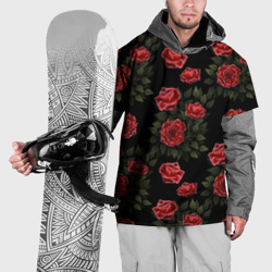 Накидка на куртку 3D Красные розы на черном - паттерн