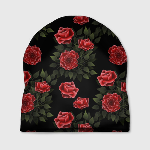 Шапка 3D Красные розы на черном - паттерн