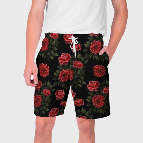 Мужские шорты 3D Красные розы на черном - паттерн
