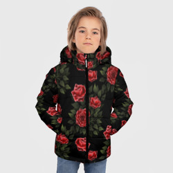 Зимняя куртка для мальчиков 3D Красные розы на черном - паттерн - фото 2