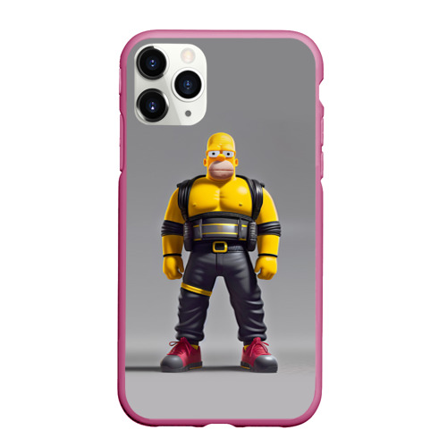 Чехол для iPhone 11 Pro Max матовый Homer Simpson пауэрлифтер - neural network, цвет малиновый