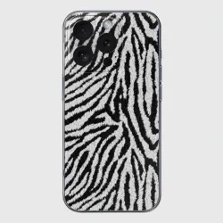 Чехол для iPhone 16 Pro силиконовый с защитой камеры Пушистый чёрно-белый мех