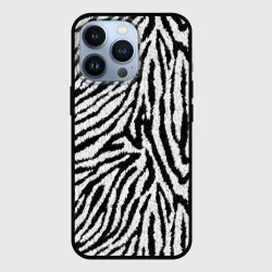 Чехол для iPhone 13 Pro Пушистый чёрно-белый мех
