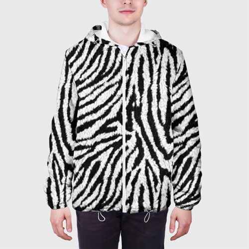 Мужская куртка 3D Пушистый чёрно-белый мех, цвет 3D печать - фото 4