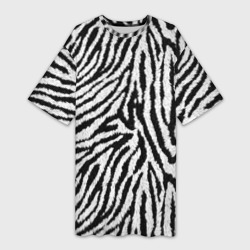 Платье-футболка 3D Пушистый чёрно-белый мех