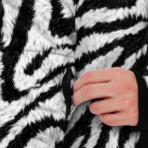 Мужская зимняя куртка 3D Пушистый чёрно-белый мех, цвет черный - фото 6