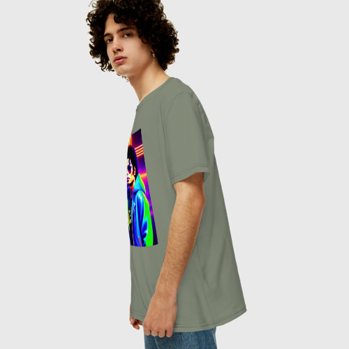 Мужская футболка хлопок Oversize с принтом Джексон Майкл, вид сбоку #3