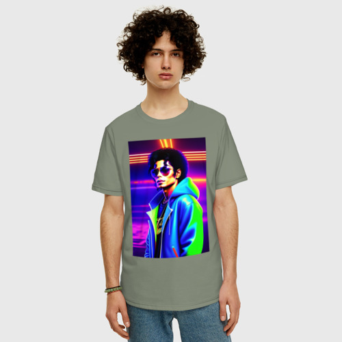 Мужская футболка хлопок Oversize с принтом Джексон Майкл, фото на моделе #1