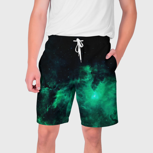 Мужские шорты с принтом Зелёная галактика Midjourney, вид спереди №1