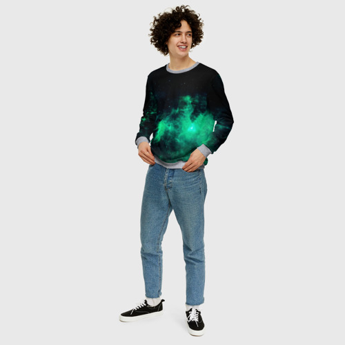 Мужской свитшот 3D Зелёная галактика Midjourney, цвет меланж - фото 5