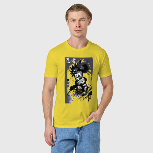 Мужская футболка хлопок с принтом Bart Simpson ninja - hieroglyphs, фото на моделе #1