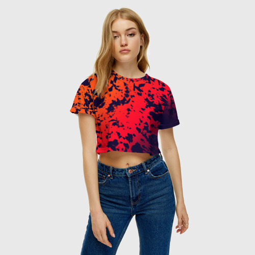 Женская футболка Crop-top 3D Огненный текстура, цвет 3D печать - фото 3