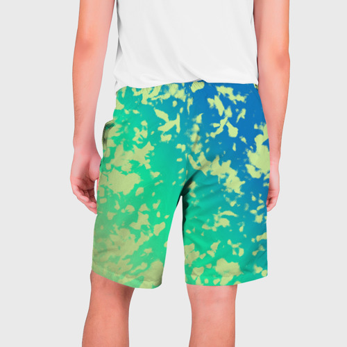 Мужские шорты 3D с принтом Градиент сине-зеленый пятна, вид сзади #1