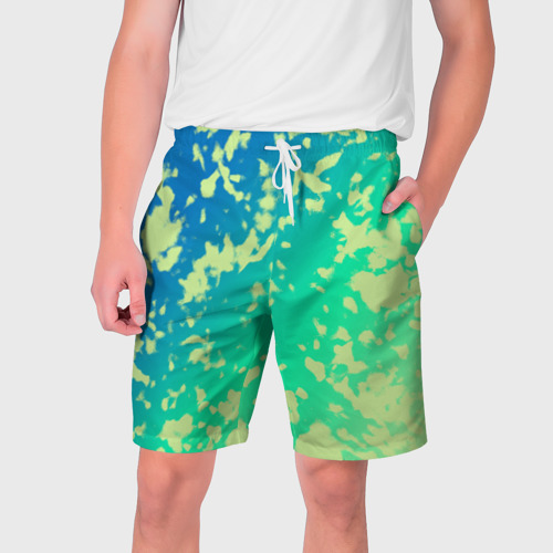 Мужские шорты 3D с принтом Градиент сине-зеленый пятна, вид спереди #2