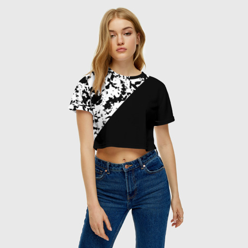 Женская футболка Crop-top 3D Черно-белый текстура, цвет 3D печать - фото 3