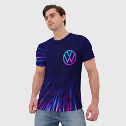 Мужская футболка 3D Volkswagen neon Speed lines - фото 2