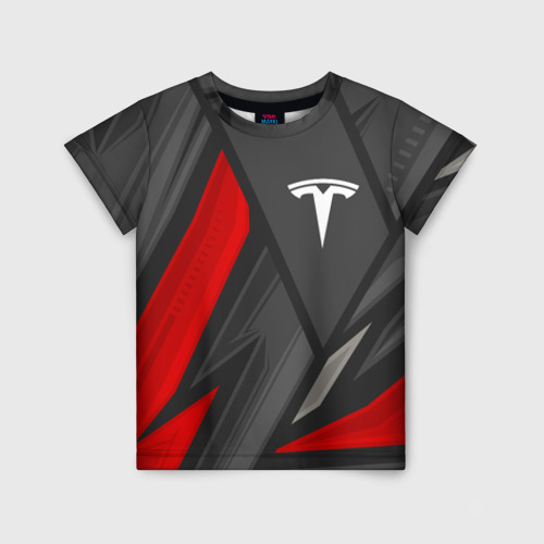 Детская футболка 3D с принтом Tesla sports racing, вид спереди #2
