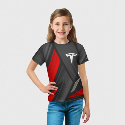Детская футболка 3D с принтом Tesla sports racing, вид сбоку #3