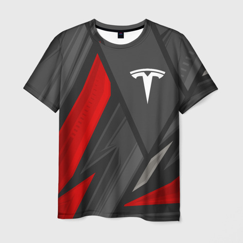 Мужская футболка с принтом Tesla sports racing, вид спереди №1
