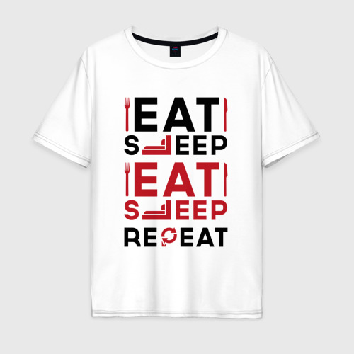 Мужская футболка хлопок Oversize с принтом Надпись: eat sleep STALKER repeat, вид спереди #2