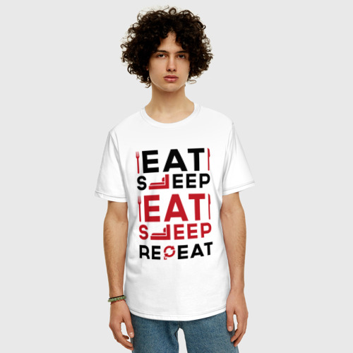 Мужская футболка хлопок Oversize с принтом Надпись: eat sleep STALKER repeat, фото на моделе #1