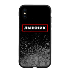 Чехол для iPhone XS Max матовый Лыжник - в рамке красного цвета