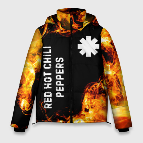 Мужская зимняя куртка 3D Red Hot Chili Peppers и пылающий огонь, цвет черный