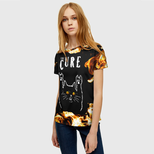 Женская футболка 3D The Cure рок кот и огонь, цвет 3D печать - фото 3