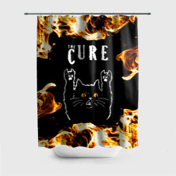 Штора 3D для ванной The Cure рок кот и огонь