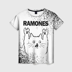 Женская футболка 3D Ramones рок кот на светлом фоне