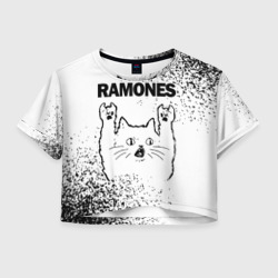 Женская футболка Crop-top 3D Ramones рок кот на светлом фоне