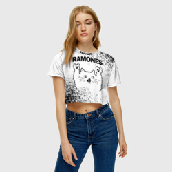 Женская футболка Crop-top 3D Ramones рок кот на светлом фоне - фото 2