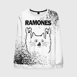 Мужской свитшот 3D Ramones рок кот на светлом фоне