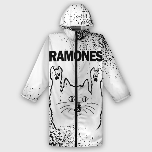 Мужской дождевик 3D Ramones рок кот на светлом фоне, цвет белый