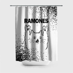 Штора 3D для ванной Ramones рок кот на светлом фоне