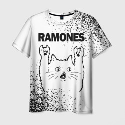 Мужская футболка 3D Ramones рок кот на светлом фоне