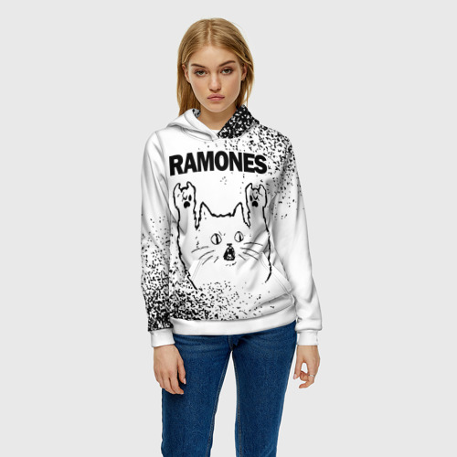 Женская толстовка 3D Ramones рок кот на светлом фоне, цвет 3D печать - фото 3
