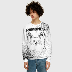 Мужской свитшот 3D Ramones рок кот на светлом фоне - фото 2