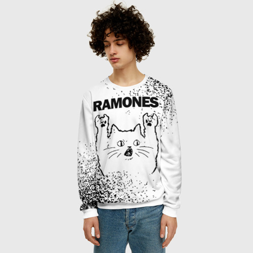 Мужской свитшот 3D Ramones рок кот на светлом фоне, цвет белый - фото 3