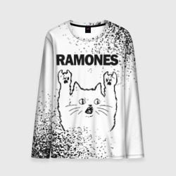 Мужской лонгслив 3D Ramones рок кот на светлом фоне