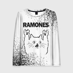 Женский лонгслив 3D Ramones рок кот на светлом фоне