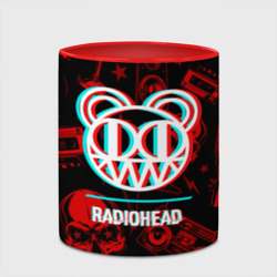 Кружка с принтом Radiohead rock glitch для любого человека, вид спереди №4. Цвет основы: белый + красный