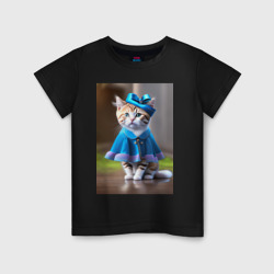 Детская футболка хлопок Кошка в голубом платье