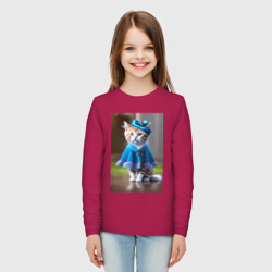 Детский лонгслив хлопок Кошка в голубом платье - фото 2