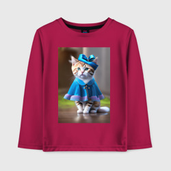 Детский лонгслив хлопок Кошка в голубом платье