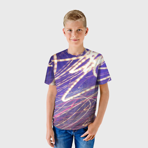 Детская футболка 3D Неоновые огни ночью, цвет 3D печать - фото 3