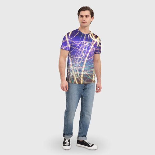 Мужская футболка 3D Неоновые огни ночью, цвет 3D печать - фото 5
