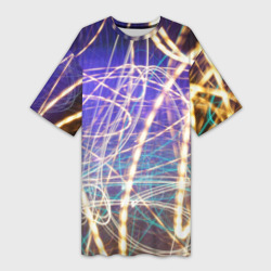 Платье-футболка 3D Неоновые огни ночью