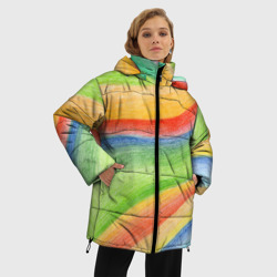 Женская зимняя куртка Oversize Абстрактная разноцветная графика - фото 2