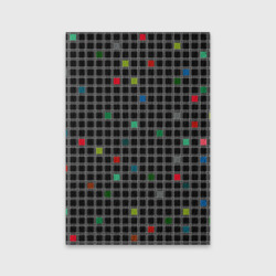 Обложка для паспорта матовая кожа Разноцветный геометрический узор в клетку на черном фоне